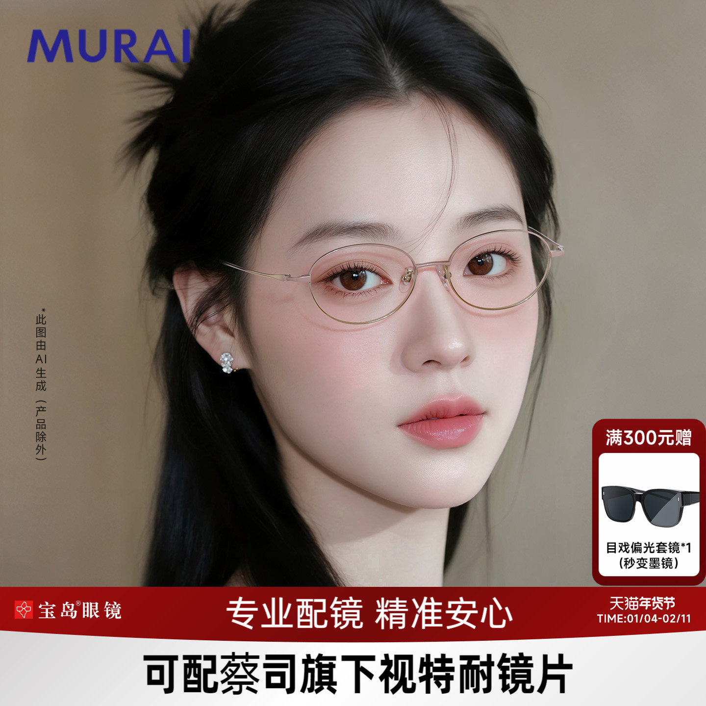 MURAI小脸近视眼镜架女款高智感金丝钛合金眼镜框可配高度近视片
