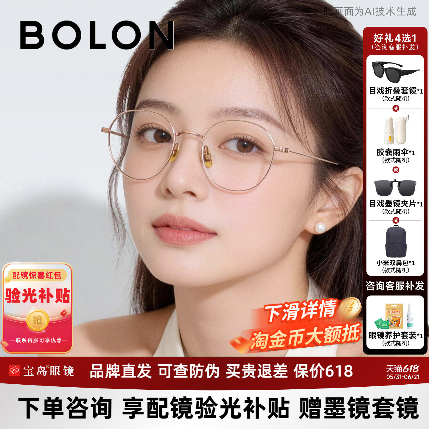 BOLON暴龙眼镜新品近视镜架钛合金复古镜框可配度数男女BT1629