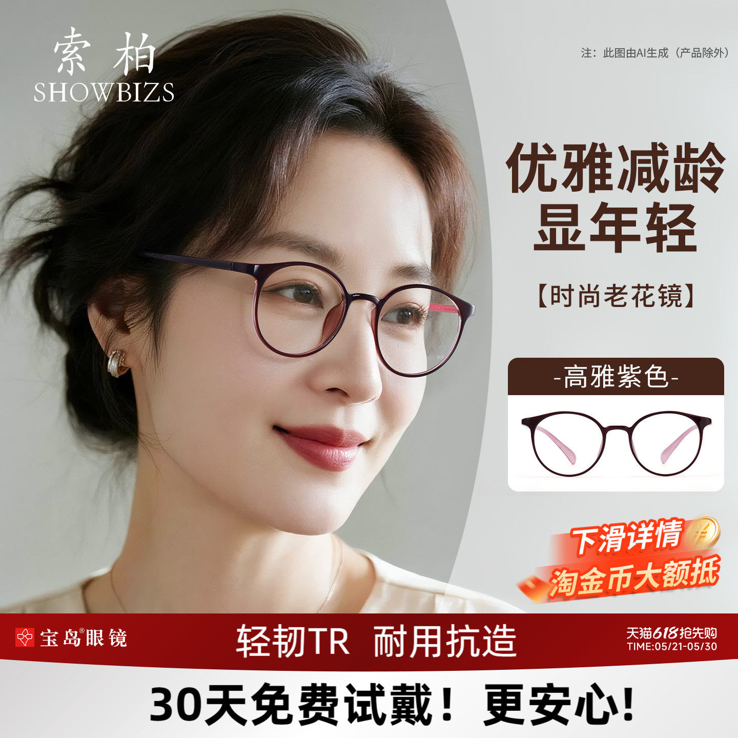 【母亲节礼物】索柏老花眼镜女防蓝光高清正品妈妈老花镜品牌官方