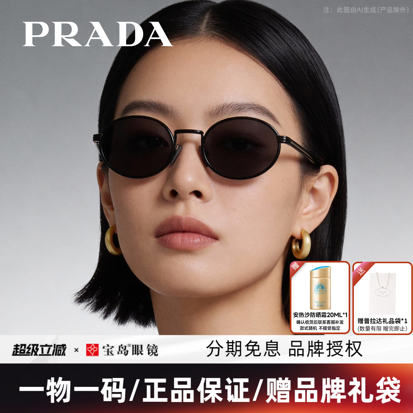 PRADA普拉达墨镜女士老钱风复古街拍眼镜时尚潮流太阳镜B56S