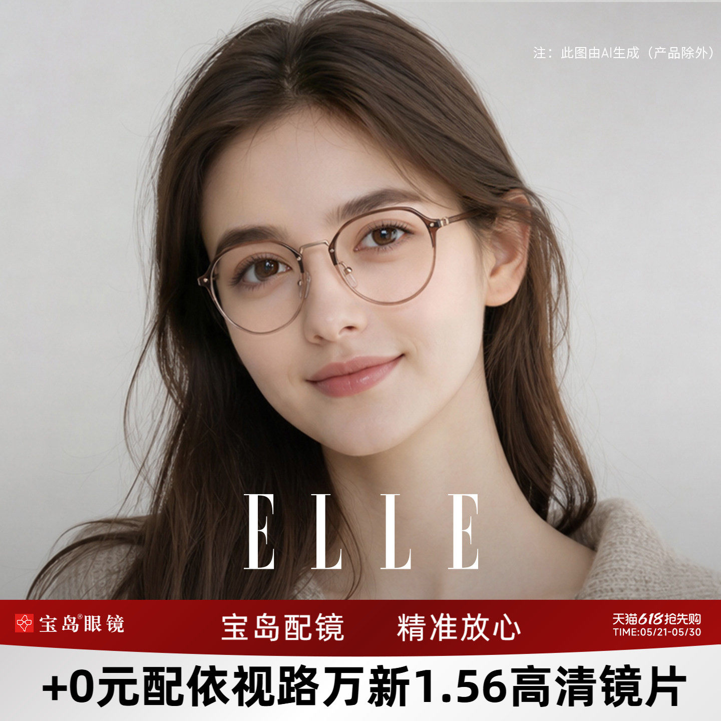 ELLE近视眼镜女度数可配蔡司镜片高级感素颜显白冷茶色眼镜框60