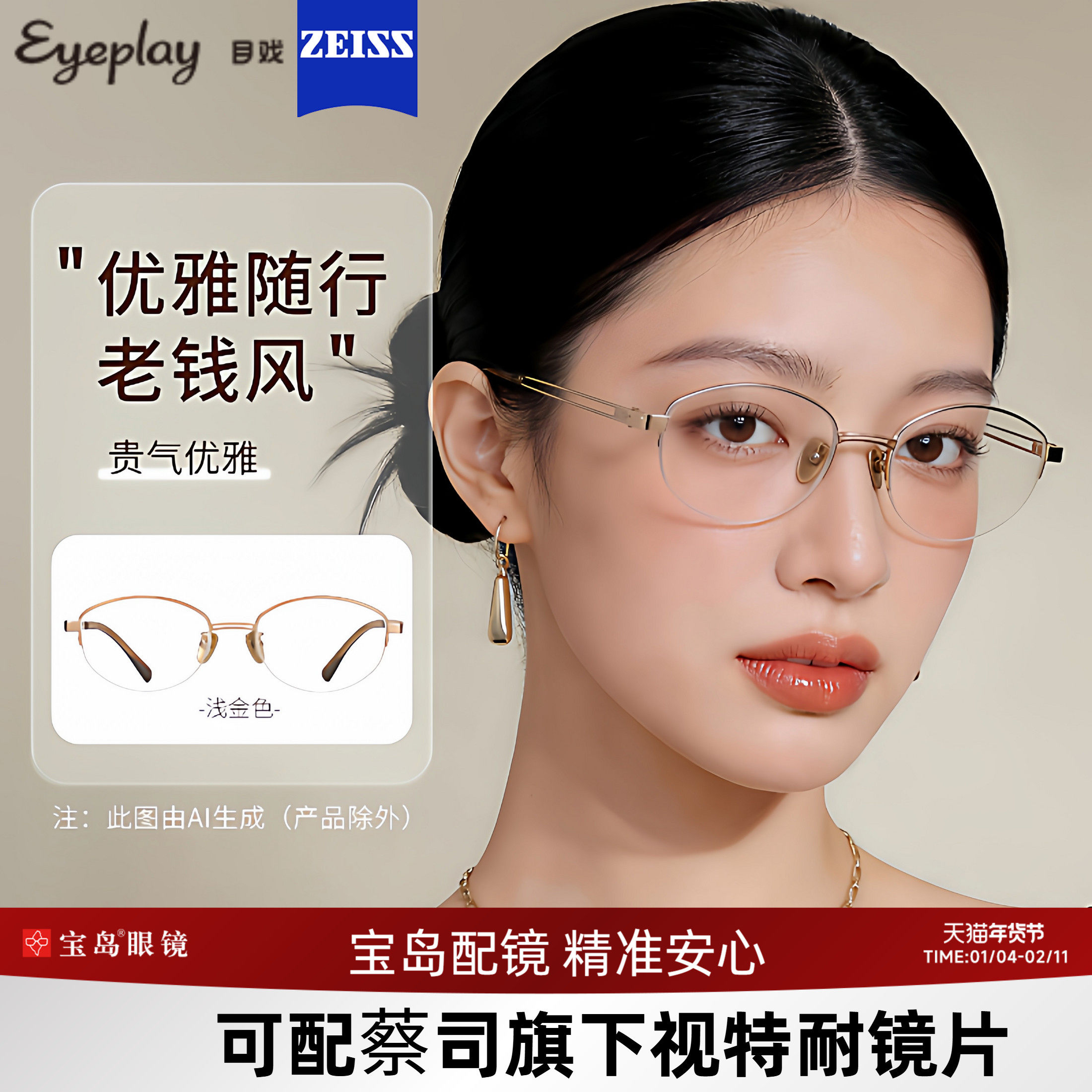 目戏老钱风半框近视眼镜可配防蓝光镜片度数眼镜框镜架女12002,ZIPPO/瑞士军刀/眼镜,定制成品光学镜,淘宝优惠券,粉丝福利购,淘宝优惠卷