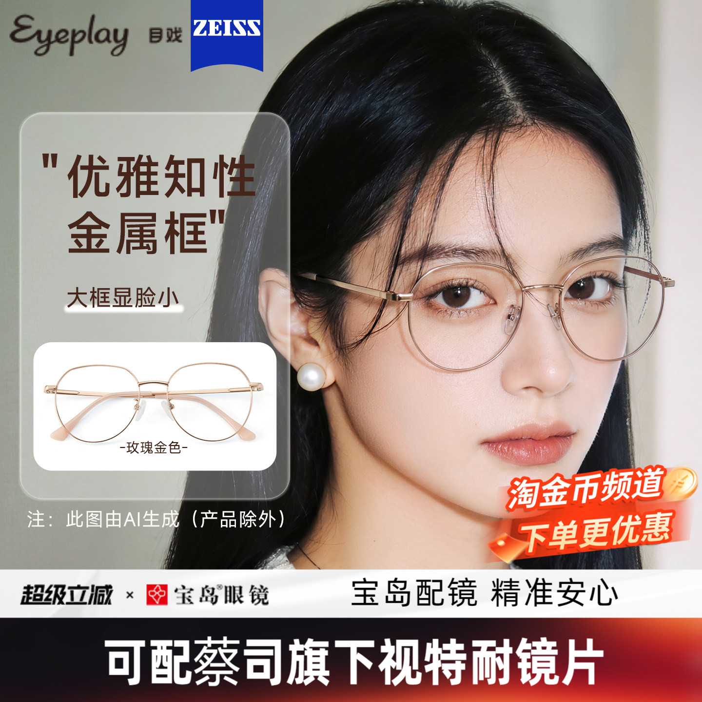 目戏近视眼镜女可配蔡司度数可选防蓝光镜片专业配眼镜框镜架5002