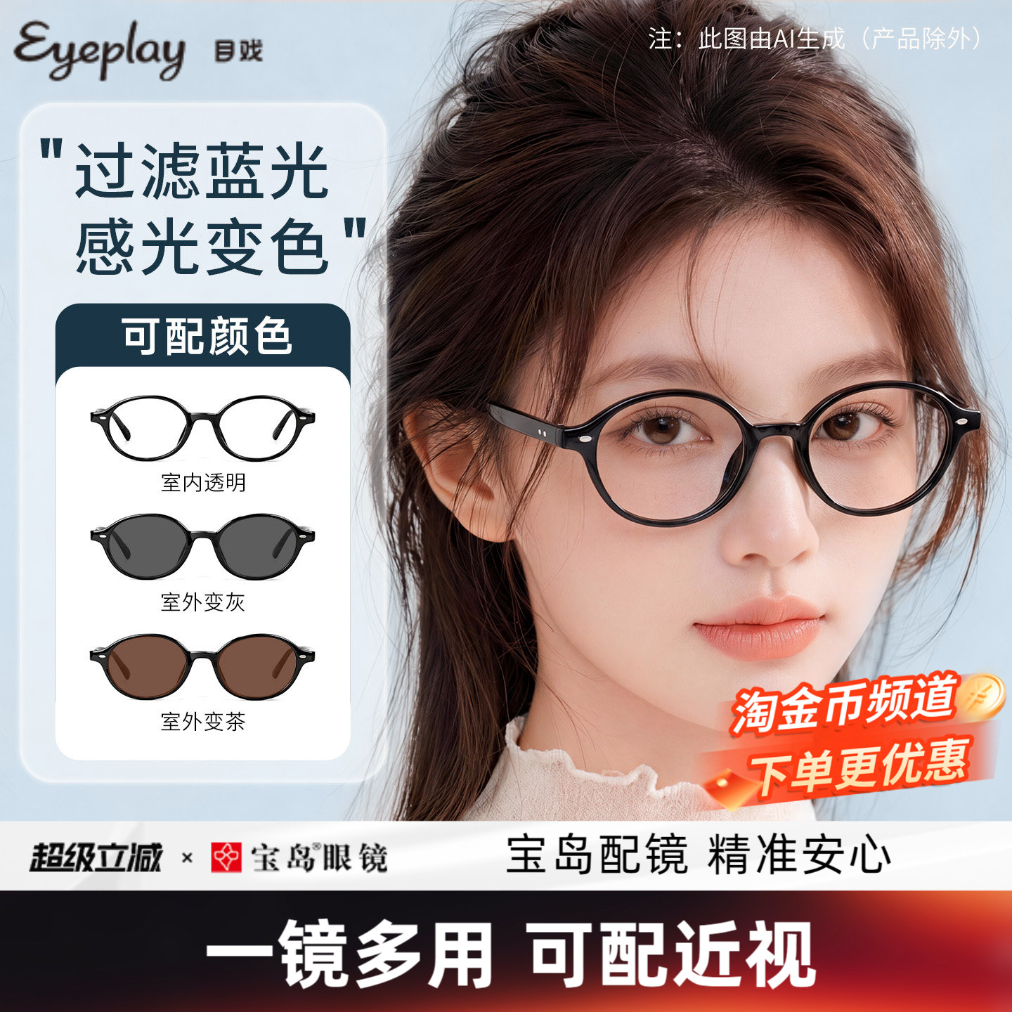 目戏书呆子眼镜防蓝光变色均匀