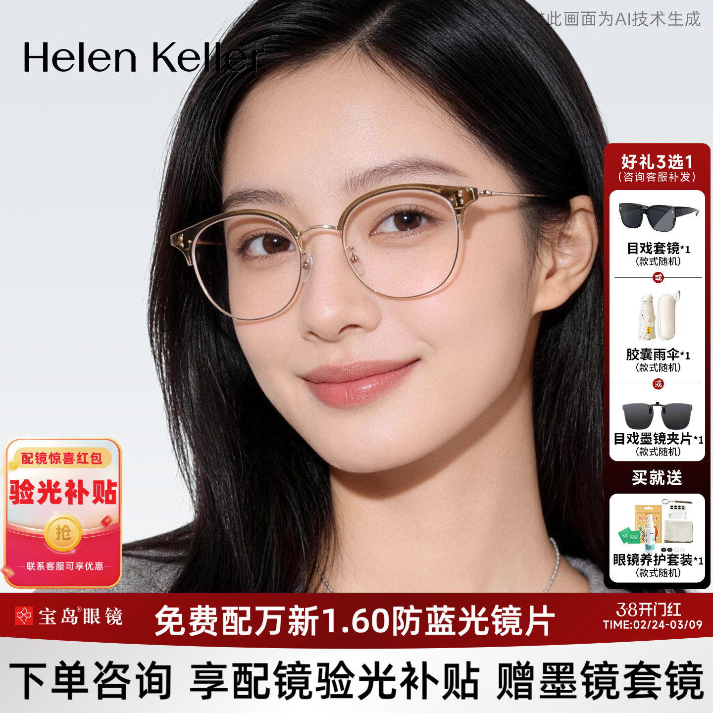 海伦凯勒冷茶色眉框眼镜百搭可配蔡司镜片近视度数眼镜架女H9217