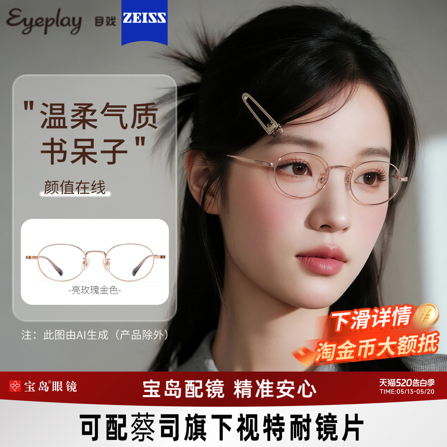 目戏近视眼镜女减龄小框镜架书呆子眼镜可选防蓝光可配度数21005G