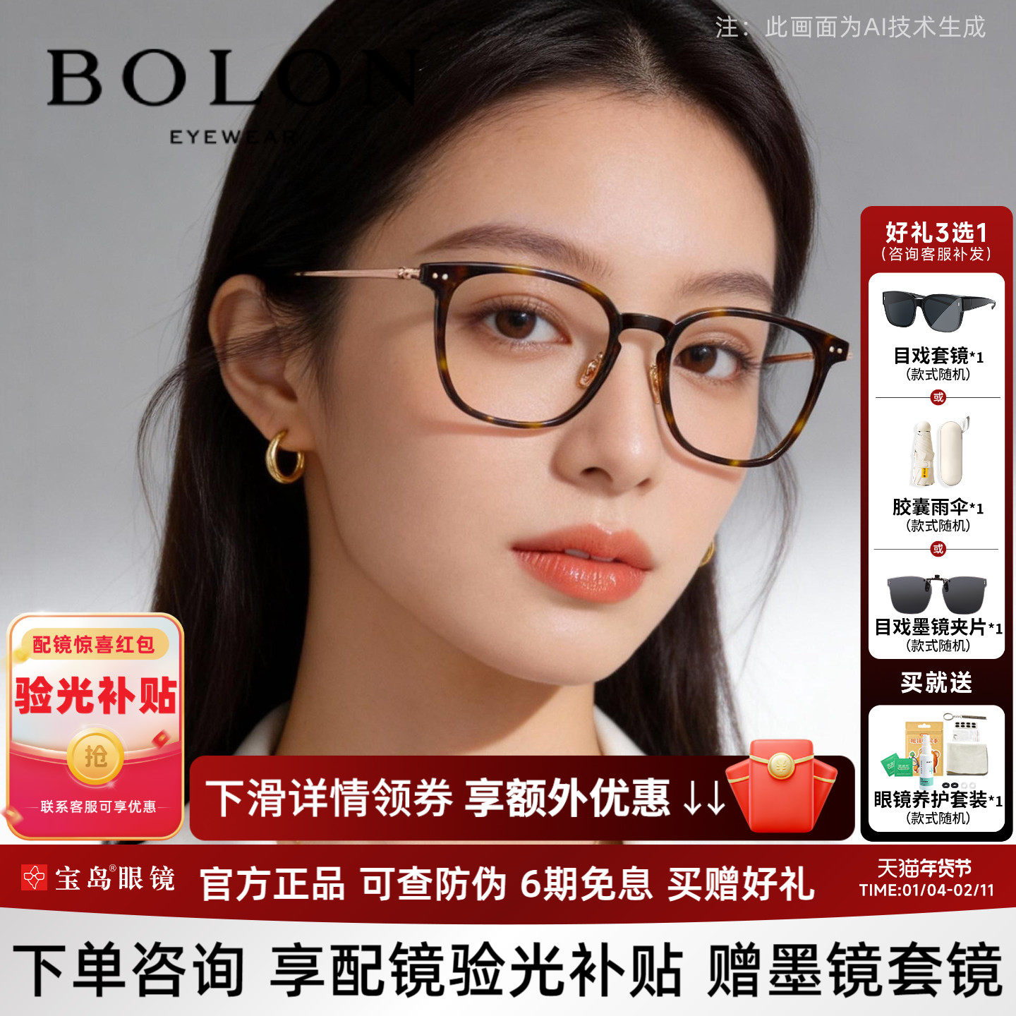 暴龙近视眼镜框玳瑁百搭黑框钛合金镜腿光学镜架女BJ5200/BJ5199