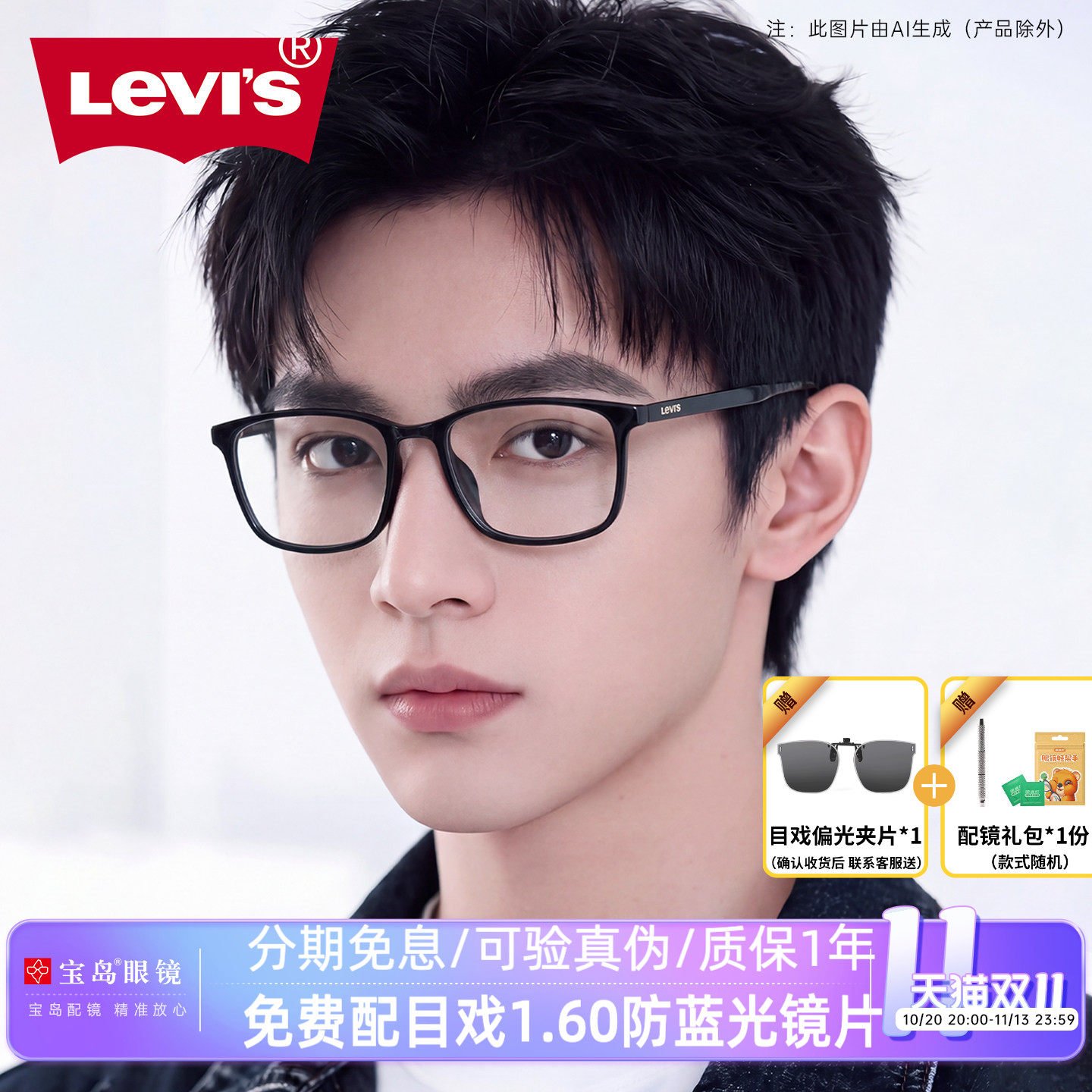 levis李维斯眼镜架男士方框黑框眼镜可配度数近视镜宝岛眼镜7031
