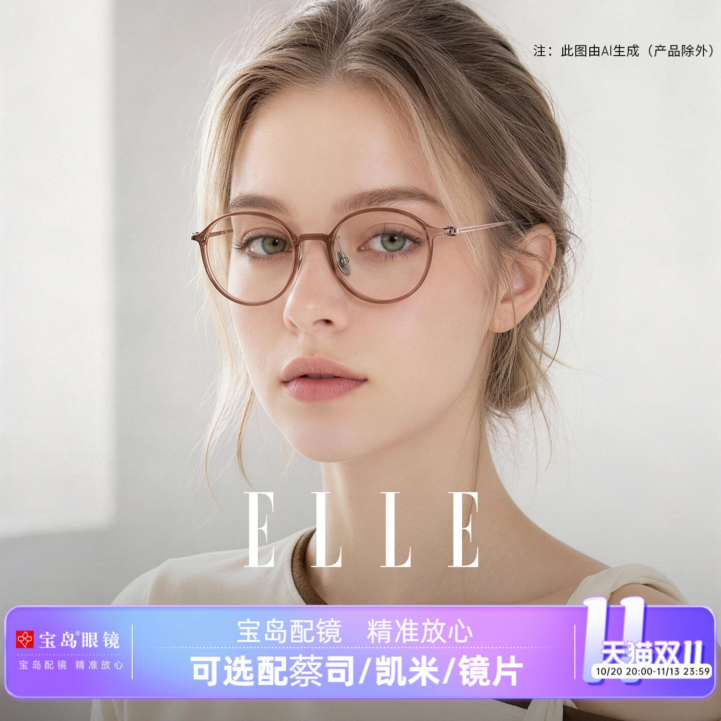 ELLE巴黎轻羽系列超轻8g椭圆框眼镜女近视可配度数散光眼镜框6022