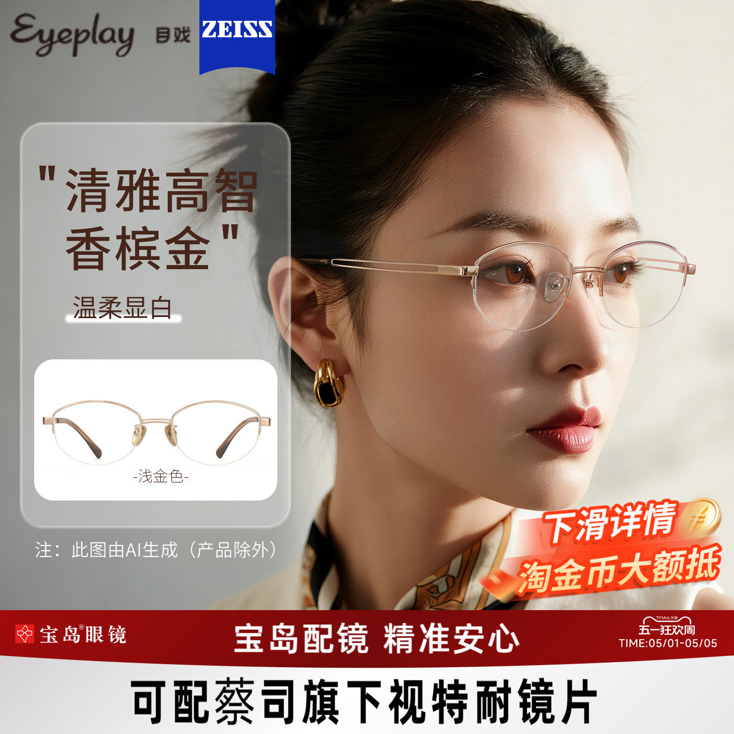 目戏老钱风半框近视眼镜高智感可配镜片度数眼镜框镜架女12002