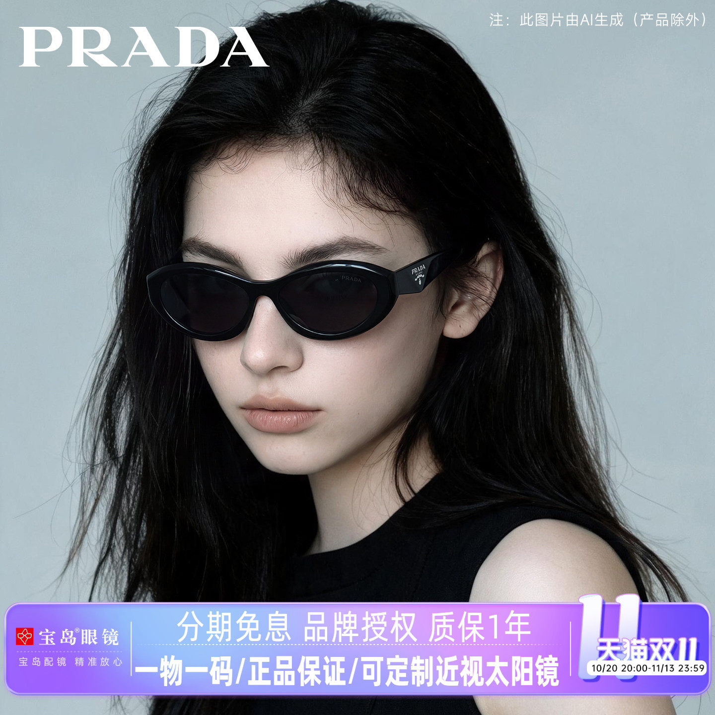 普拉达Prada墨镜复古猫眼太阳镜女高级感可配带度数近视墨镜26ZSF