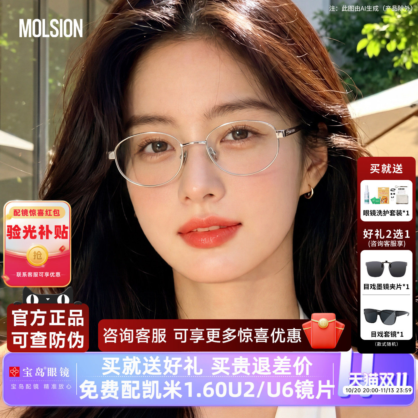 陌森近视眼镜框女高级感椭圆书呆子钛合金镜架可配度数眼镜MA7007