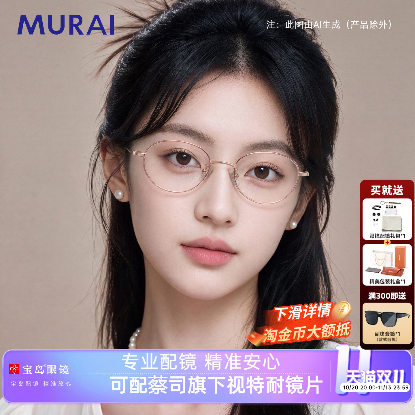 MURAI小脸近视眼镜架女款书呆子钛合金眼镜框可配小框高度近视片