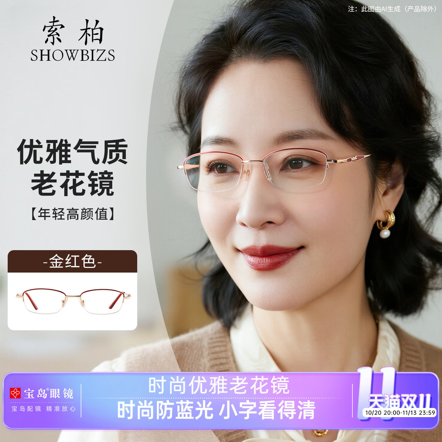 索柏老花镜防蓝光高清树脂时尚老年人远视老光眼镜女士宝岛正品