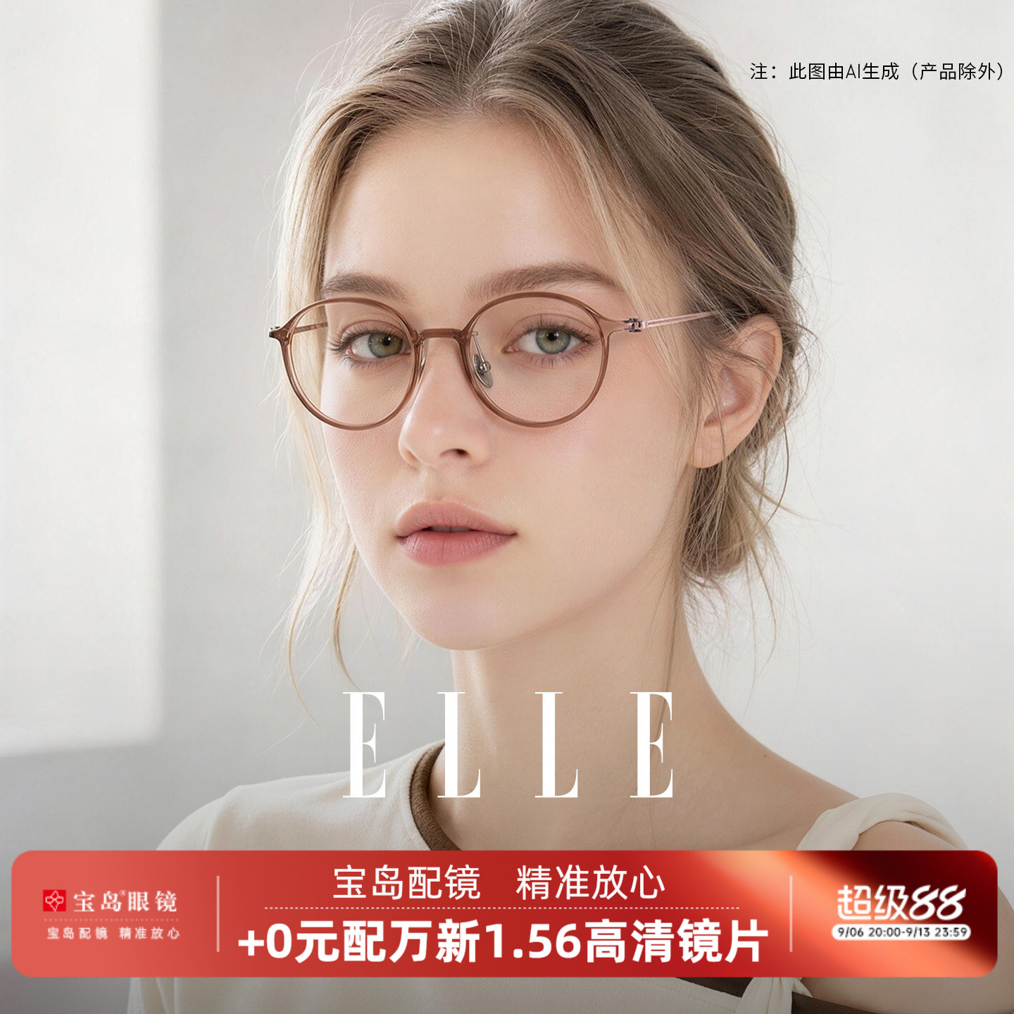 ELLE巴黎轻羽系列超轻8g椭圆框眼镜女近视可配度数散光眼镜框6022