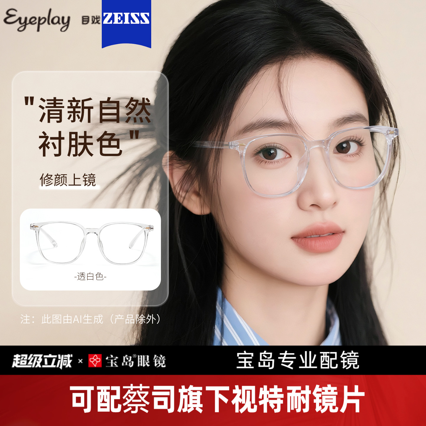 目戏素颜眼镜轻盈舒适显脸小