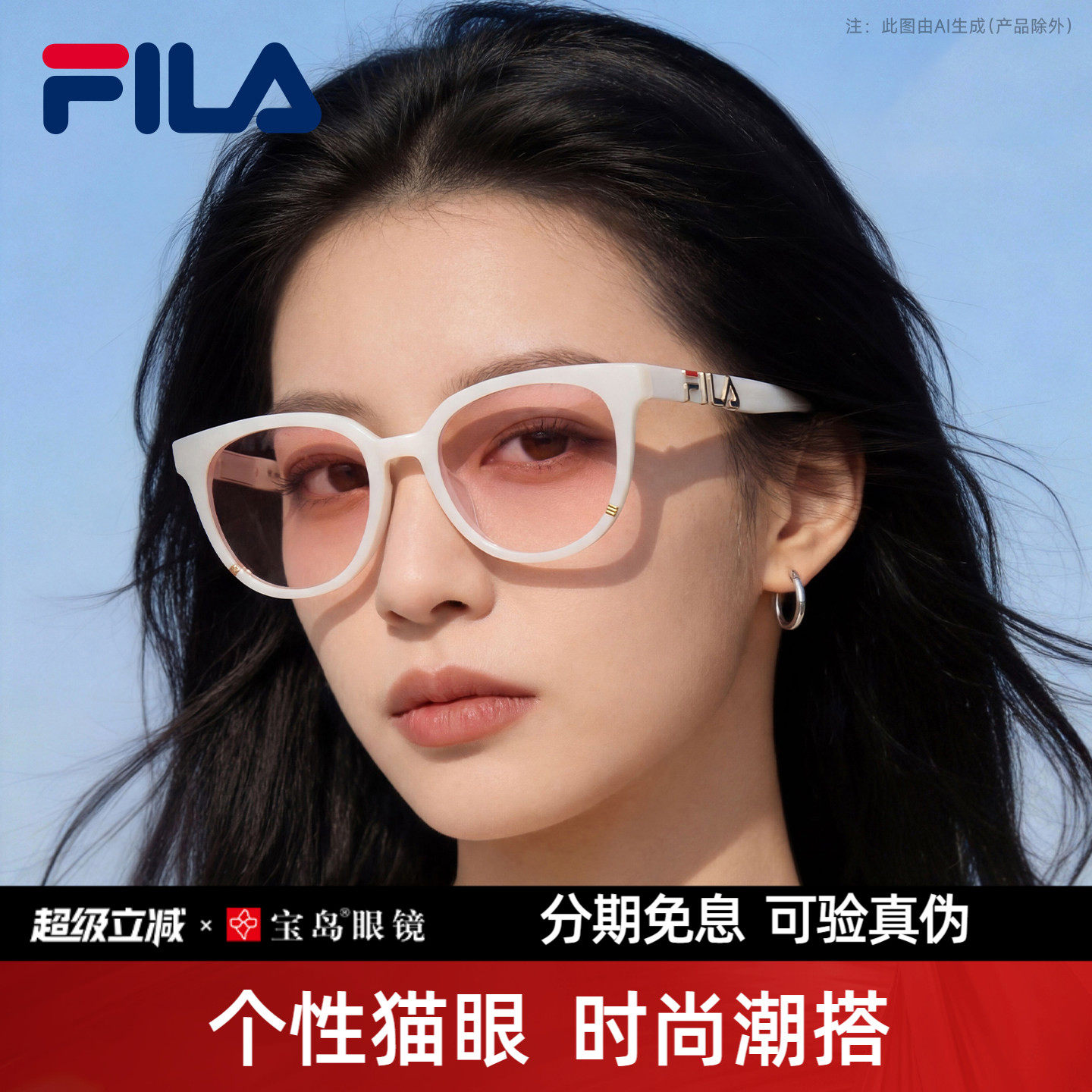 FILA斐乐太阳镜男女时尚猫眼潮户外防紫外线可配近视墨镜SFI916F