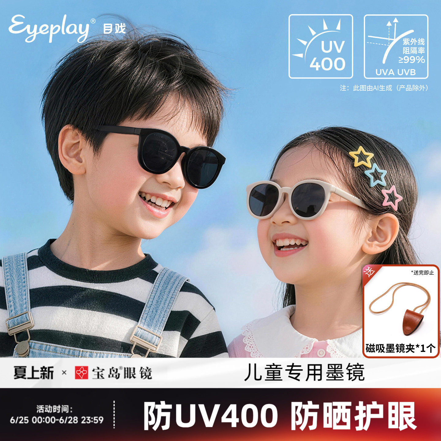 宝岛目戏儿童太阳镜墨镜防VU400