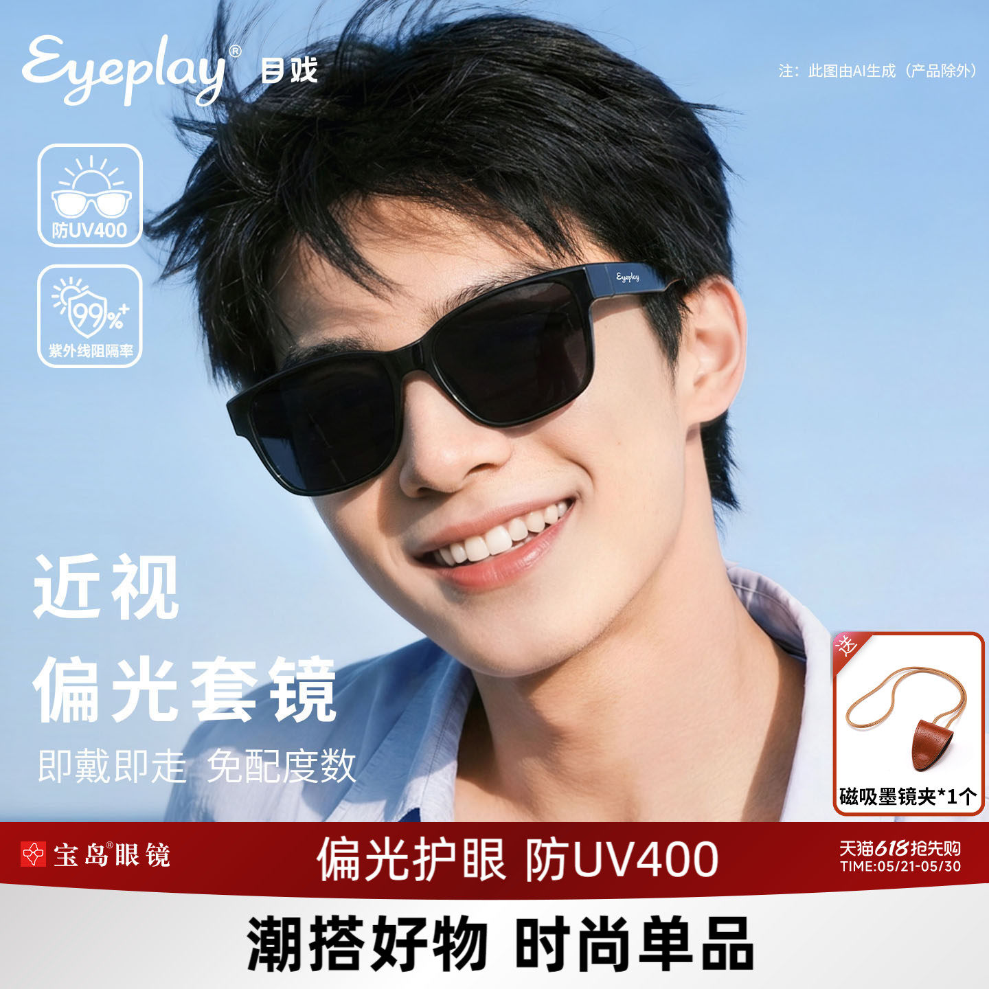 目戏太阳镜套镜男防紫外线偏光开车墨镜可套近视镜太阳眼镜76004