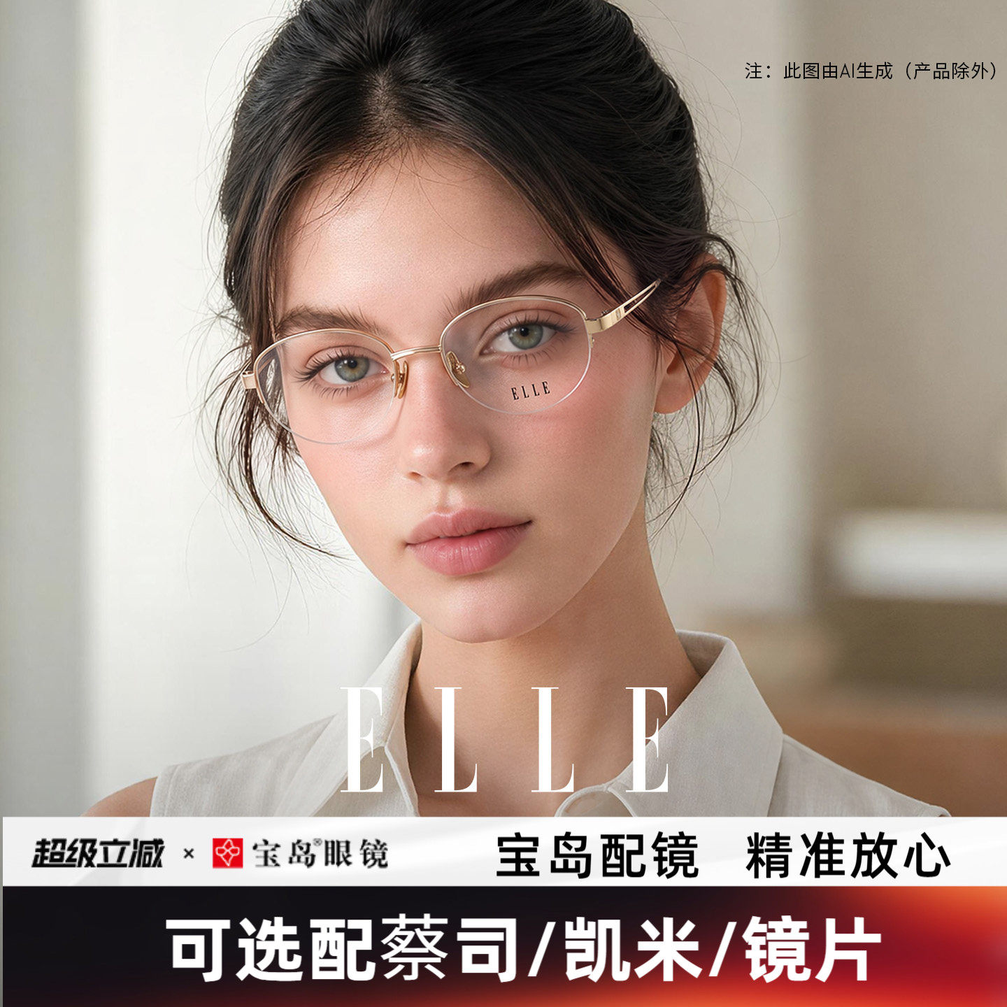 ELLE老钱风高智金属半框眼镜女可配防蓝光度数近视眼镜框架女7021