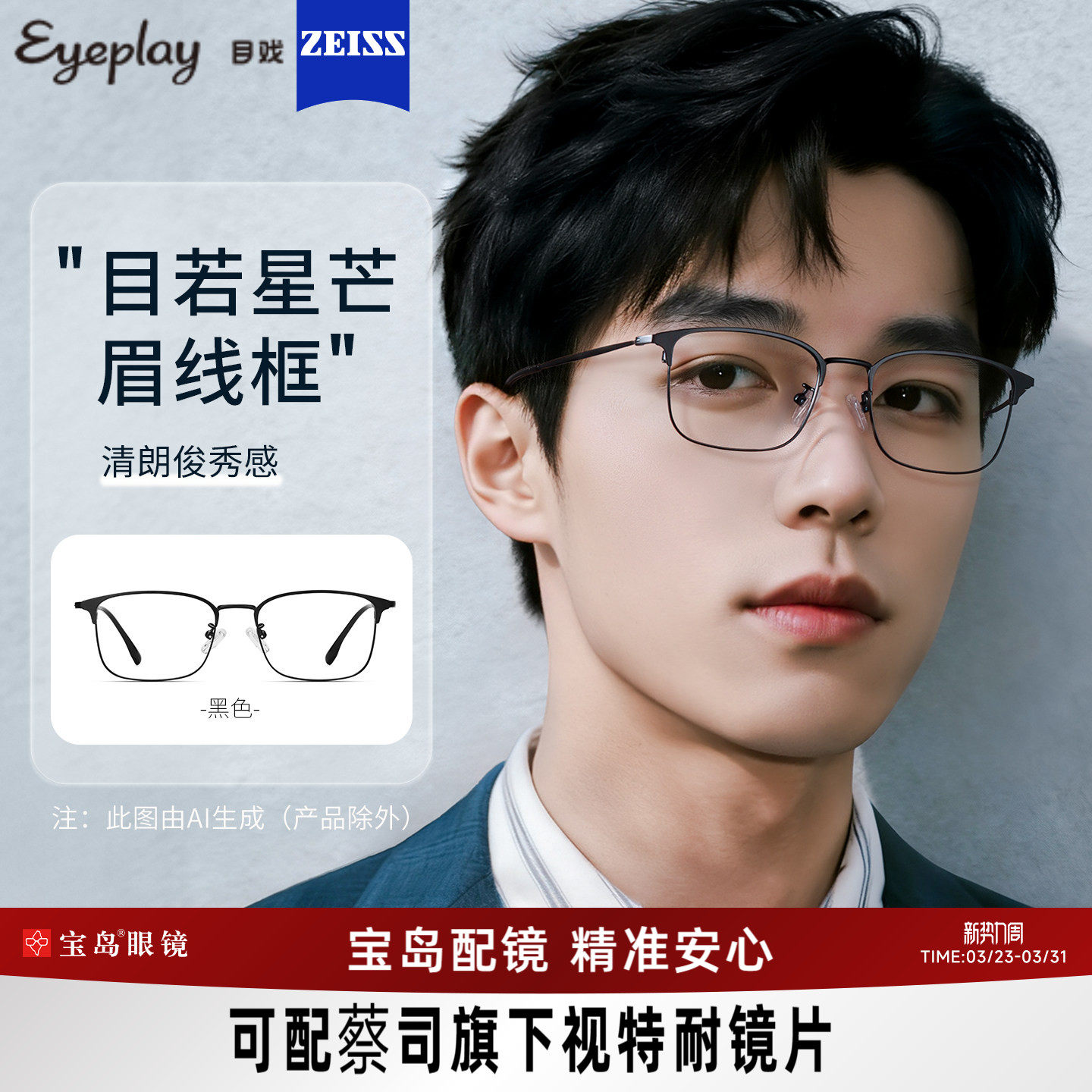 目戏近视眼镜框镜架可选防蓝光镜片可配蔡司度数专业配眼镜男1022