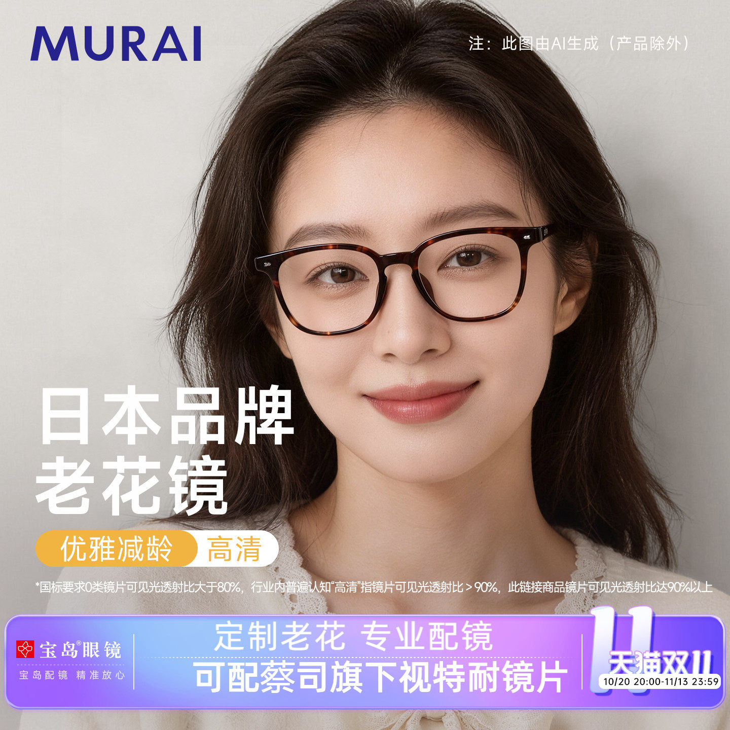 MURAI老花镜女定制蔡司老花眼镜女款可选高清防蓝光花镜高档品牌