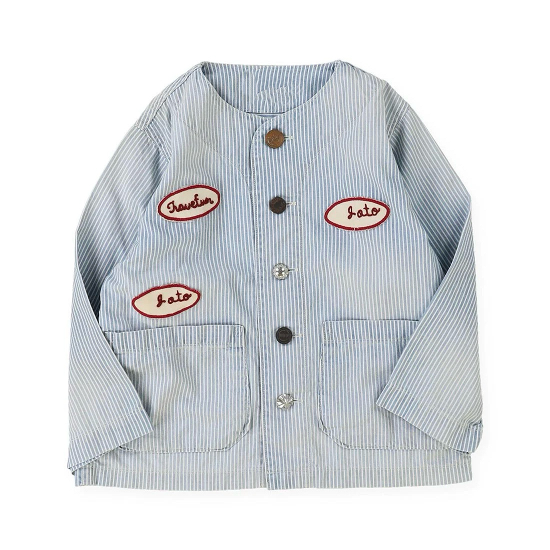 日系潮牌童装｜原/25秋冬女童通用勋章竖条纹圆领开衫外套