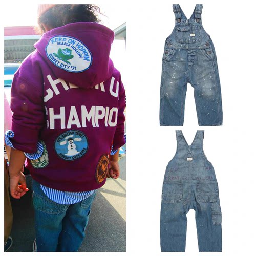 日系潮牌童装｜原/25秋冬男女童通用后背刺绣字母背带牛仔裤