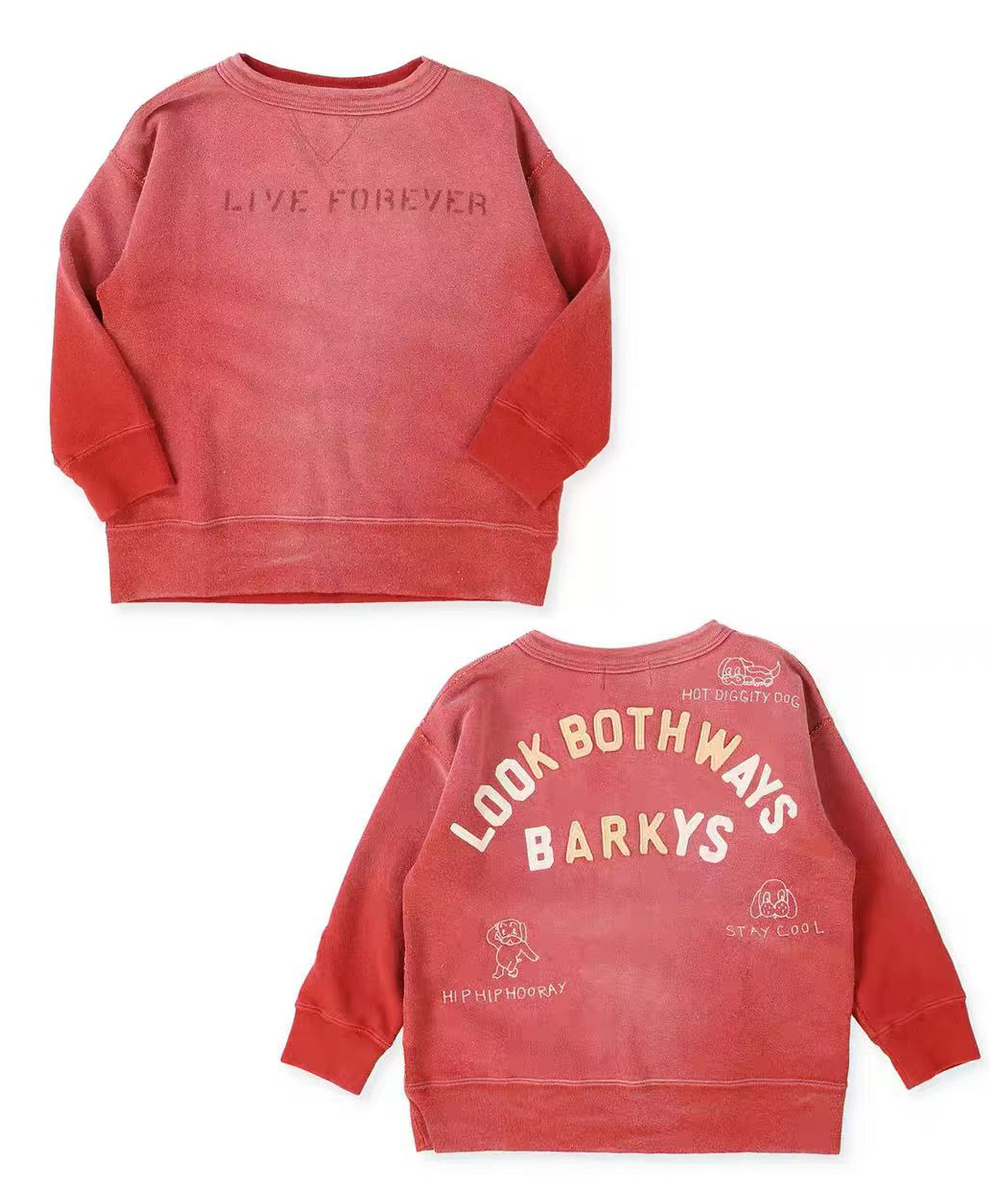 日系潮牌童装｜原/25秋冬男女童通用后背刺绣小狗字母水洗卫衣