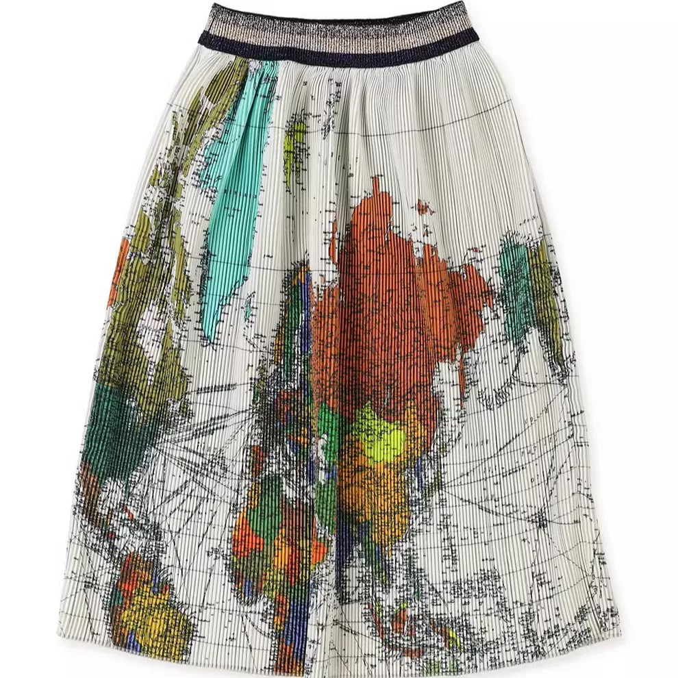 日系潮牌｜原｜秋冬女童亲子世界地图百褶半身长裙