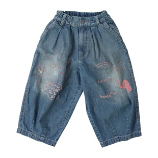 日系潮牌童装｜原/25秋冬男女童通用亲子小粉象8盎司气球牛仔裤