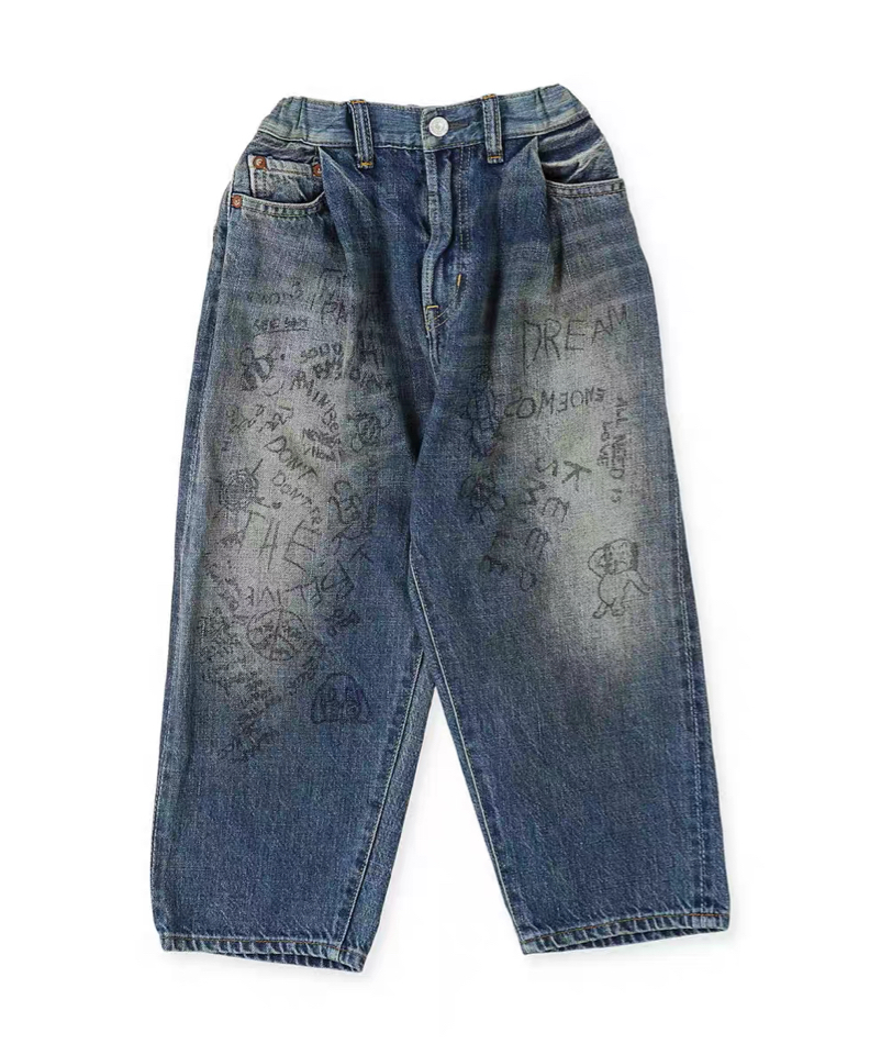 日系潮牌童装｜原/25秋冬男女童通用亲子涂鸦小狗狗牛仔裤