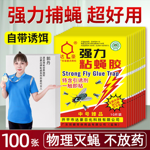 苍蝇贴强力粘蝇纸自带诱饵加大捕苍蝇室内餐厅厨房家用达豪粘蝇板