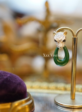 vintage80s美国panetta罕见珐琅豹门环复古耳夹