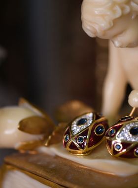 Vintage西洋Nolan Miller珐琅釉彩宝复古耳夹