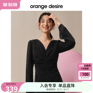 desire气质收腰长袖 orange 优雅小黑裙 限时直降 连衣裙女新款