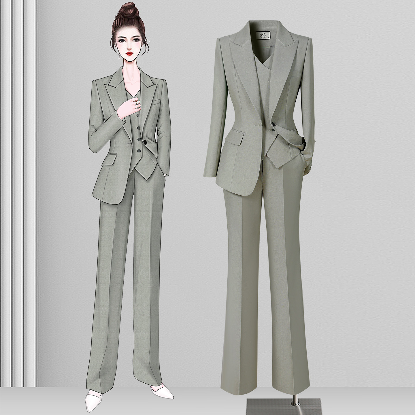 秋季一整套穿搭高级感西服套装女2026新款时尚通勤西装马甲三件套