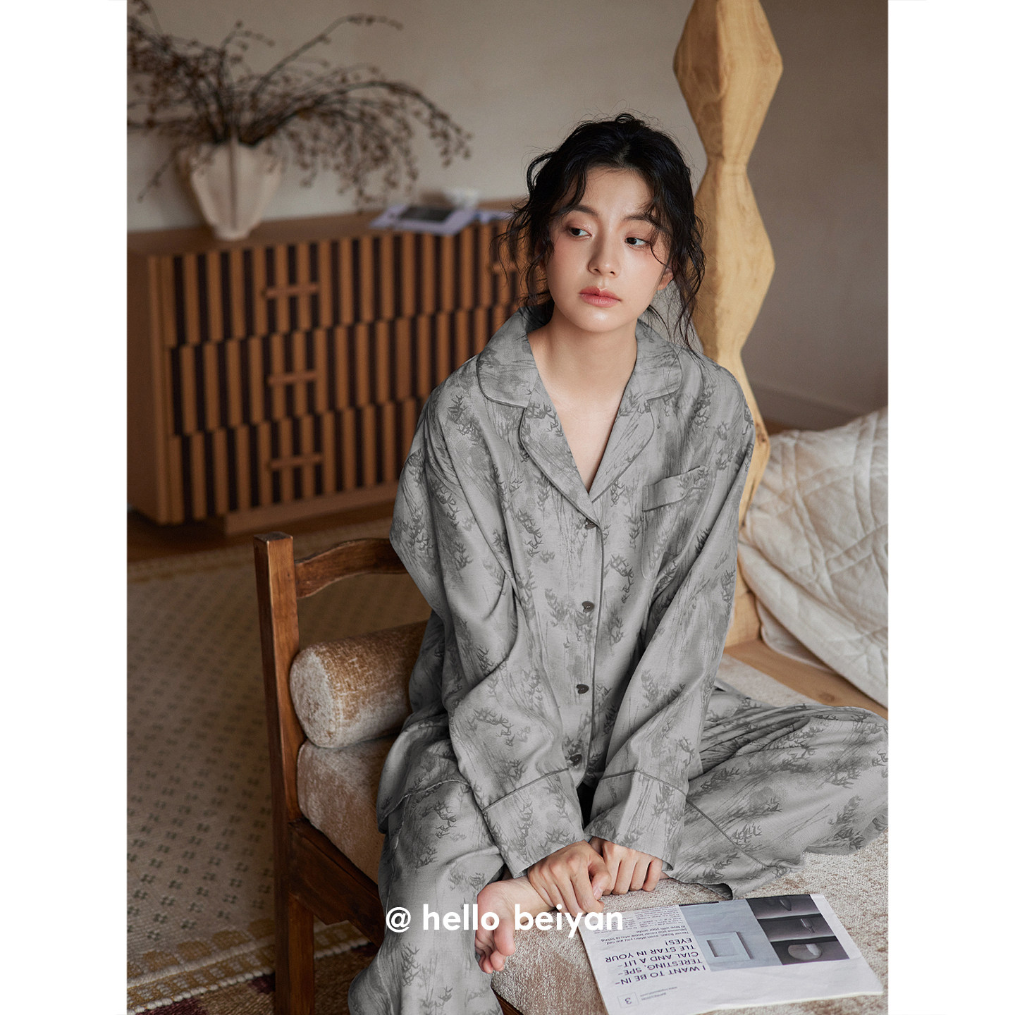 hello beiyan_花园梦境 新中式国风睡衣女春秋季莫代尔棉长袖套装,女士内衣/男士内衣/家居服,睡衣/家居服套装,淘宝优惠券,粉丝福利购,淘宝优惠卷