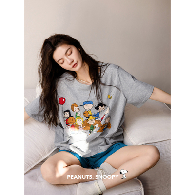 贝妍女夏薄款短袖史努比运动睡衣