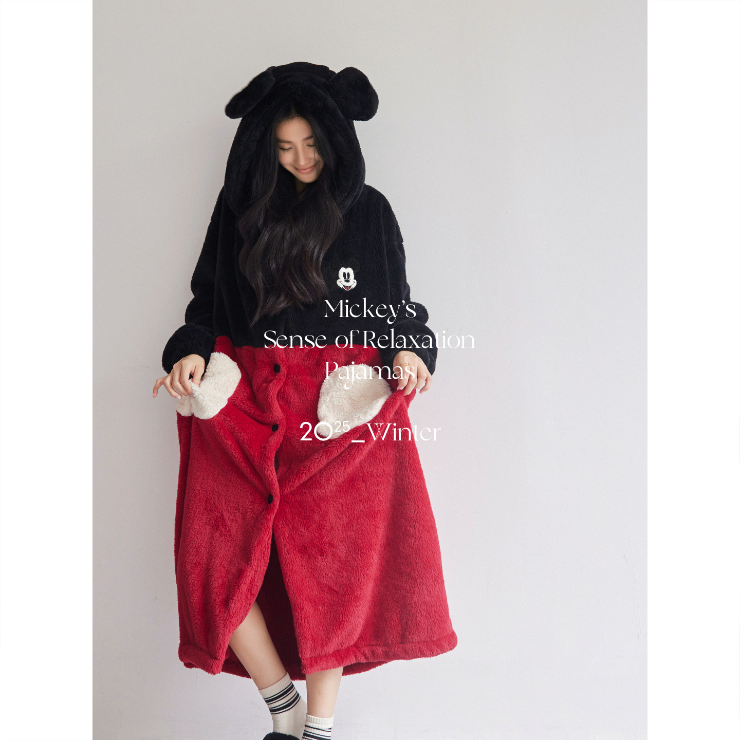 迪士尼女冬季加厚珊瑚绒米奇睡袍
