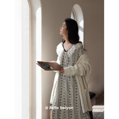 贝妍女款春秋季长袖大码复古睡裙