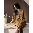 夏季 可爱米奇大码 纯棉短袖 套装 家居服 复古格子长裤 迪士尼睡衣女款