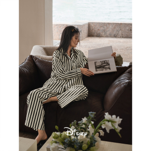 简约条纹大码 套装 家居服 春秋柔软莫代尔棉长袖 迪士尼米奇睡衣女款