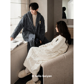 贝妍高级感情侣睡衣女秋冬性感开衫 加厚保暖浴袍 珊瑚绒睡袍男大码