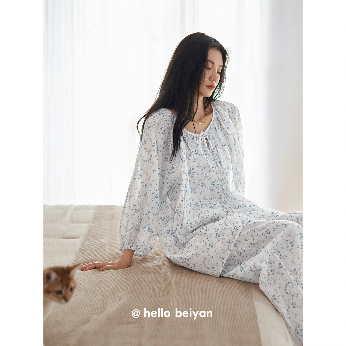 贝妍新款睡衣女春夏薄款莫代尔棉小清新家居服田园风少女碎花套装