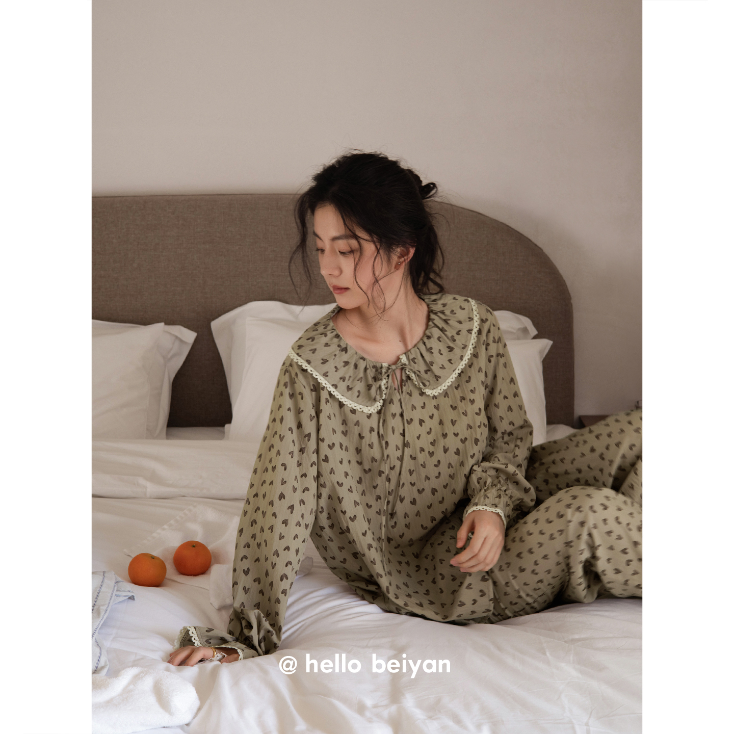 贝妍女款春秋季甜美长袖大码睡衣