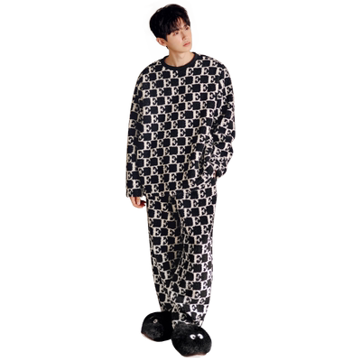 贝妍冬季保暖珊瑚绒时尚男士睡衣