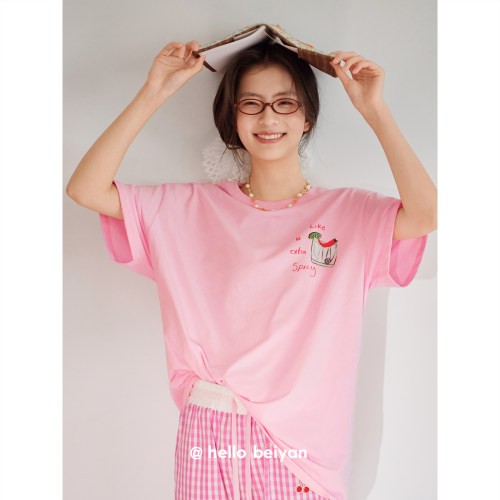 贝妍女夏季凉感短袖长裤甜美睡衣