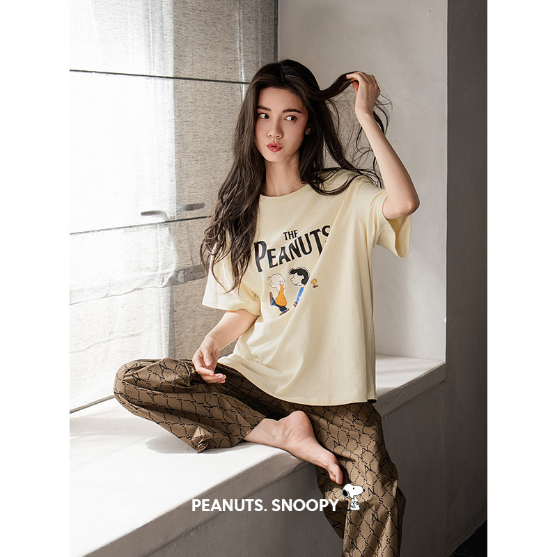 贝妍史努比情侣睡衣女夏薄款纯棉短袖长裤套装男士凉感宽松家居服,女士内衣/男士内衣/家居服,睡衣/家居服套装,淘宝优惠券,粉丝福利购,淘宝优惠卷