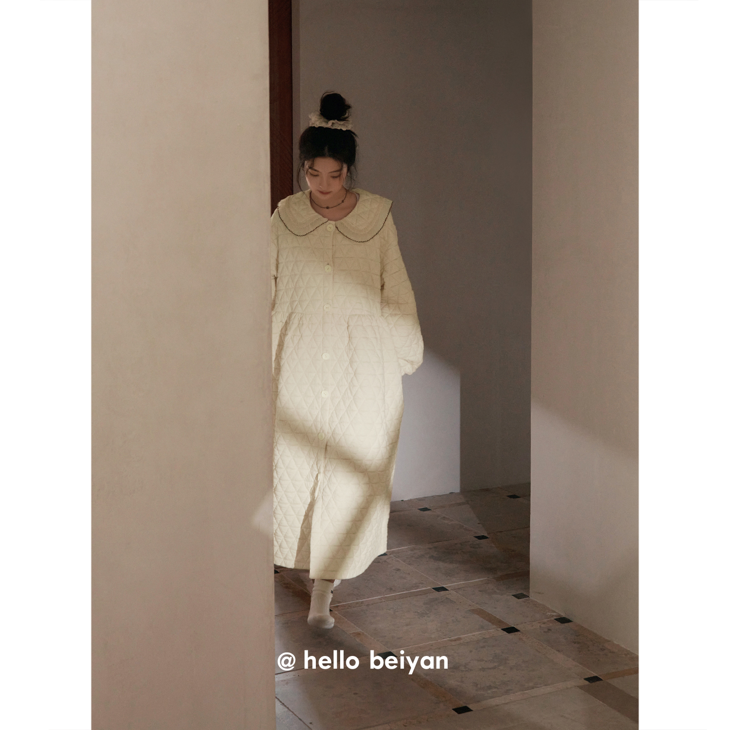 贝妍女秋冬加厚保暖长袖夹层睡袍